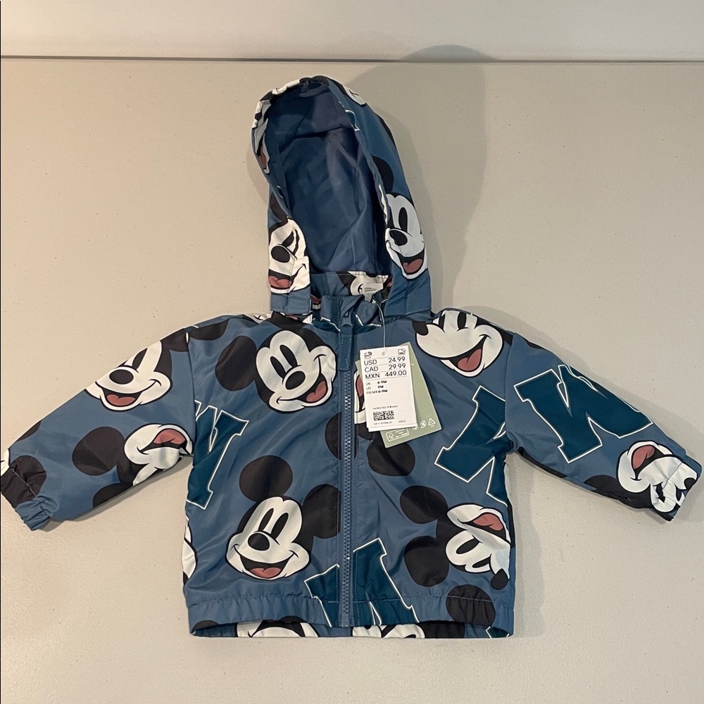 H&M Toddler Mickey Mouse Zip Hooded Jacket (Removable Hood)